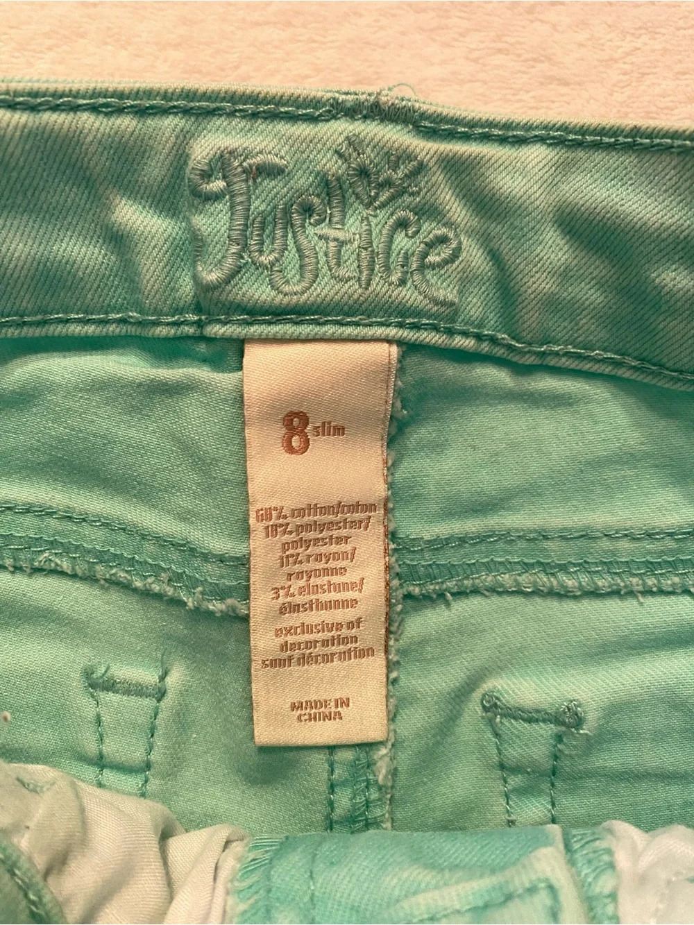Justice Girls' Denim Shorts Teal Cut off Size 8 Slim